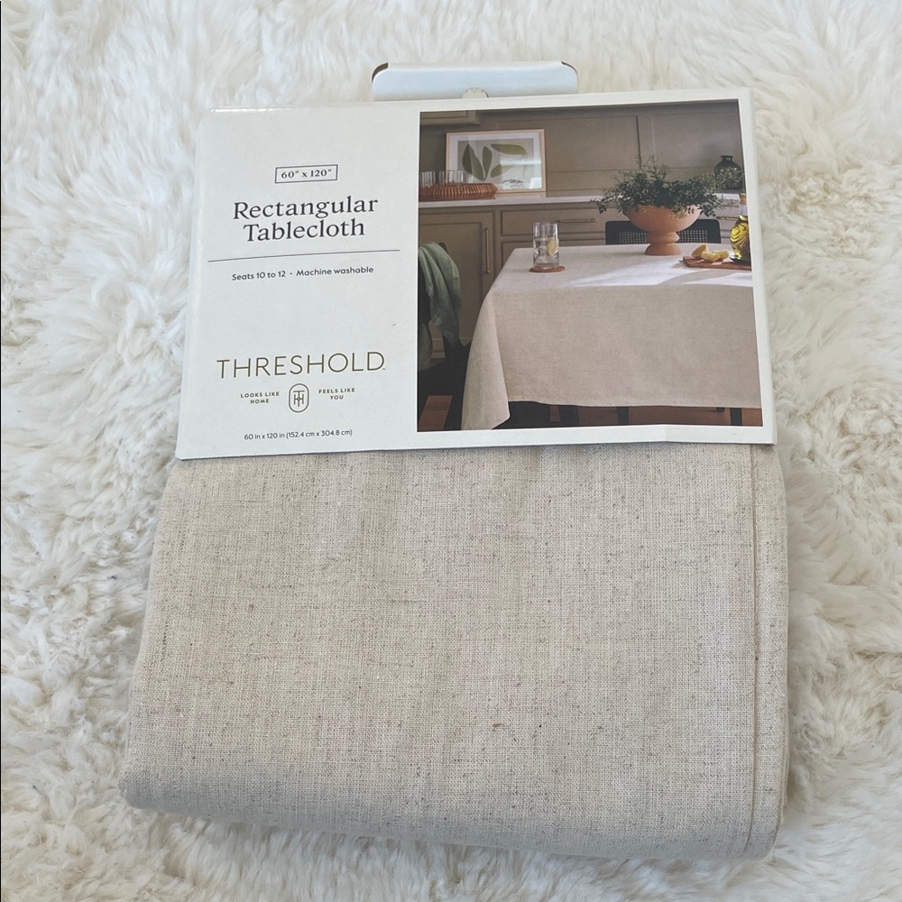 120”x60” Linen Blend Tablecloth Cream Threshold